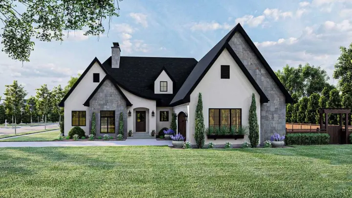 French Country house plans 52-574 - front exterior, 1,958 sq ft, 3 bed, 2 bath house plans | Monster House Plans