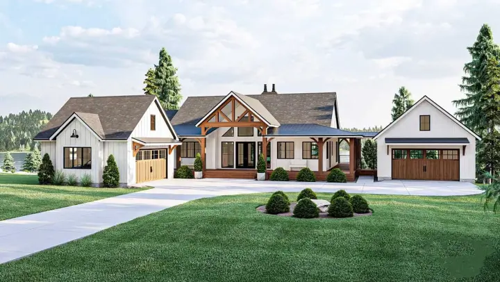 Modern Farmhouse house plans 52-576 - front exterior, 2,138 sq ft, 2 bed, 2 bath house plans | Monster House Plans