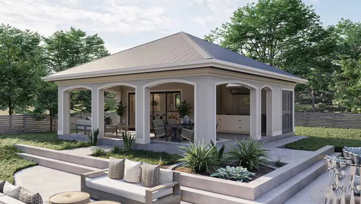 Mediterranean house plans 52-578 - front exterior, 294 sq ft, 0 bed, 1 bath house plans | Monster House Plans