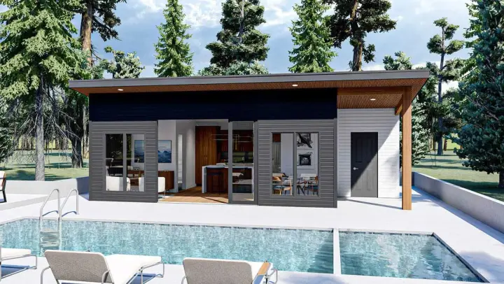 Modern house plans 52-583 - front exterior, 402 sq ft, 0 bed, 0 bath house plans | Monster House Plans