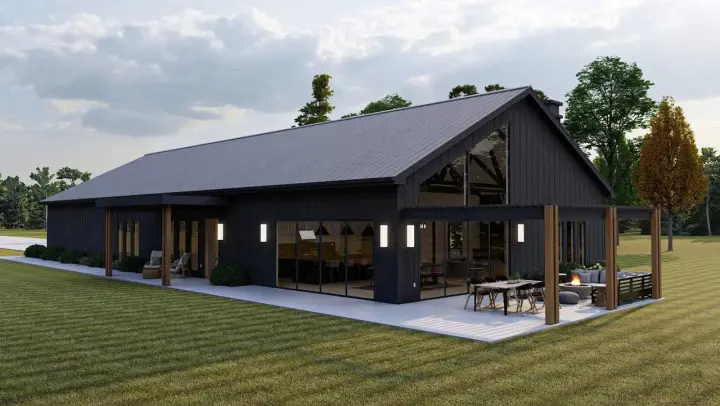 Barndominium house plans 52-587 - front exterior, 2,752 sq ft, 3 bed, 2 bath house plans | Monster House Plans