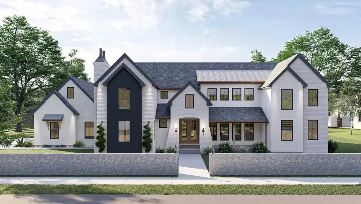Modern Farmhouse house plans 52-589 - front exterior, 3,908 sq ft, 4 bed, 3 bath house plans | Monster House Plans