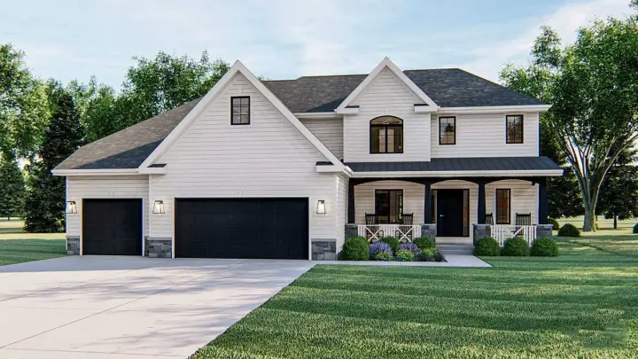 Farmhouse house plans 52-593 - front exterior, 2,787 sq ft, 4 bed, 2 bath house plans | Monster House Plans