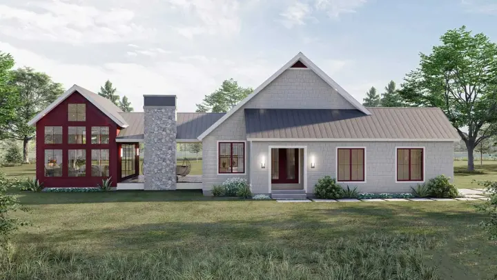 Modern Farmhouse house plans 52-603 - front exterior, 1,389 sq ft, 2 bed, 1 bath house plans | Monster House Plans