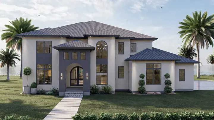 Mediterranean house plans 52-605 - front exterior, 4,598 sq ft, 4 bed, 4 bath house plans | Monster House Plans