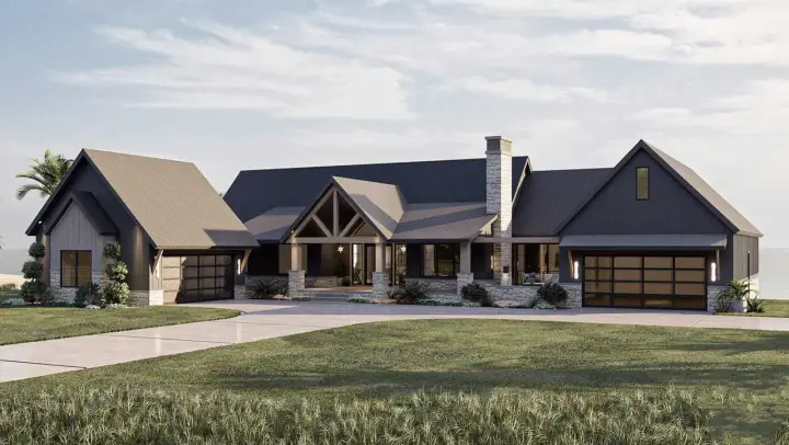 Mountain Rustic house plans 52-610 - front exterior, 3,213 sq ft, 4 bed, 3 bath house plans | Monster House Plans