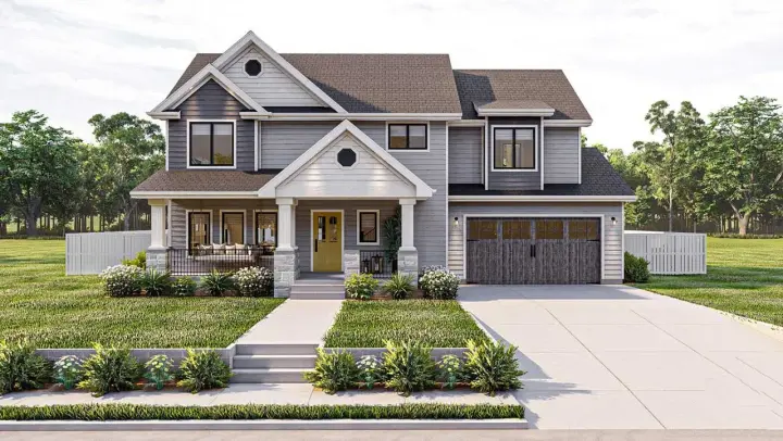 Traditional house plans 52-613 - front exterior, 2,202 sq ft, 4 bed, 2 bath house plans | Monster House Plans
