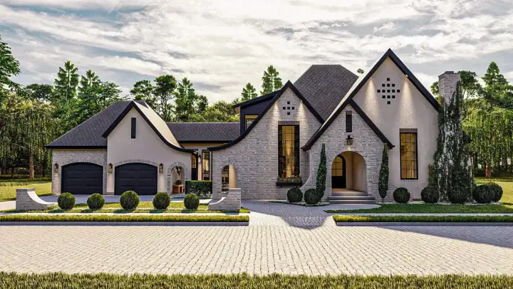 French Country house plans 52-616 - front exterior, 2,054 sq ft, 3 bed, 3 bath house plans | Monster House Plans
