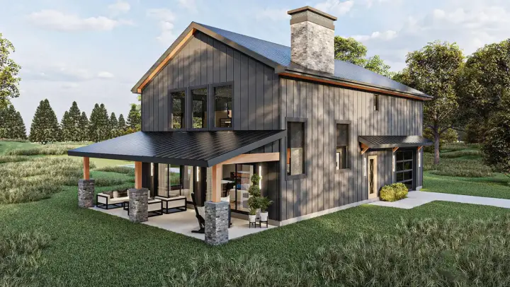 Barndominium house plans 52-622 - front exterior, 1,690 sq ft, 2 bed, 2 bath house plans | Monster House Plans
