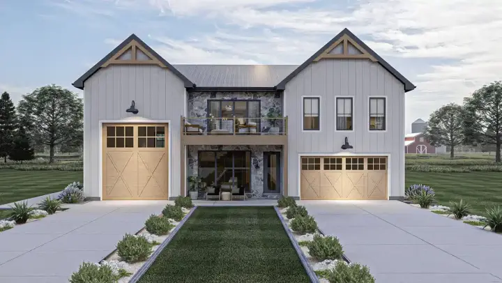 Modern Farmhouse house plans 52-623 - front exterior, 1,870 sq ft, 2 bed, 3 bath house plans | Monster House Plans
