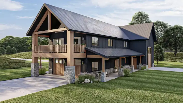 Barndominium house plans 52-625 - front exterior, 1,275 sq ft, 2 bed, 2 bath house plans | Monster House Plans