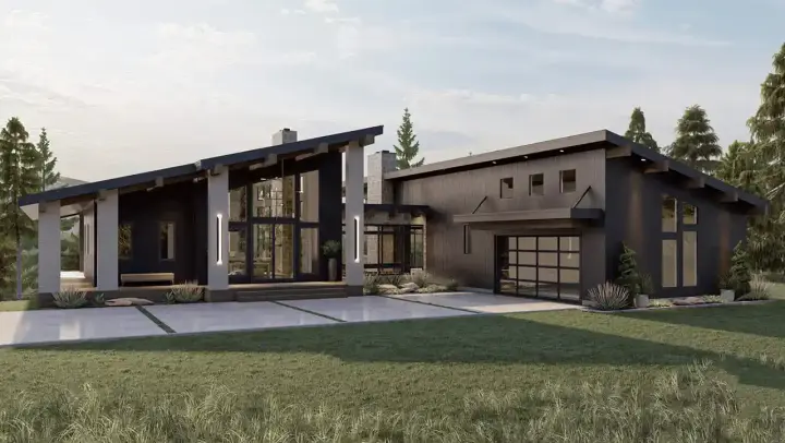 Contemporary house plans 52-638 - front exterior, 2,214 sq ft, 1 bed, 1 bath house plans | Monster House Plans