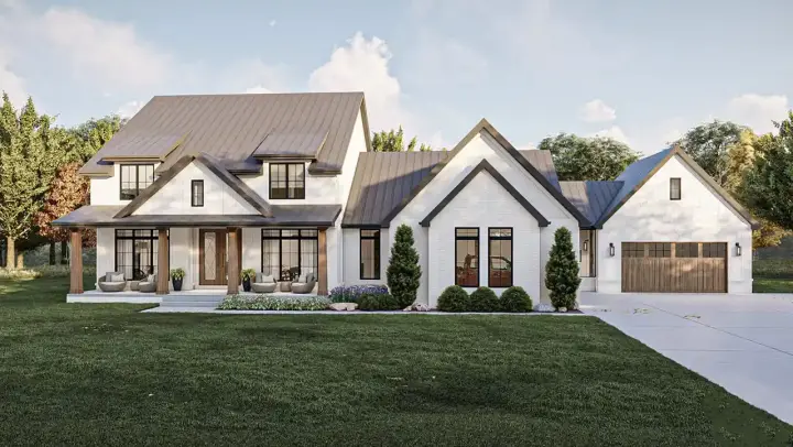 Modern Farmhouse house plans 52-639 - front exterior, 3,243 sq ft, 4 bed, 3 bath house plans | Monster House Plans