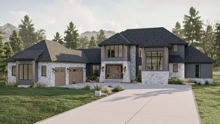 French Country house plans 52-642 - front exterior, 4,001 sq ft, 4 bed, 3 bath house plans | Monster House Plans