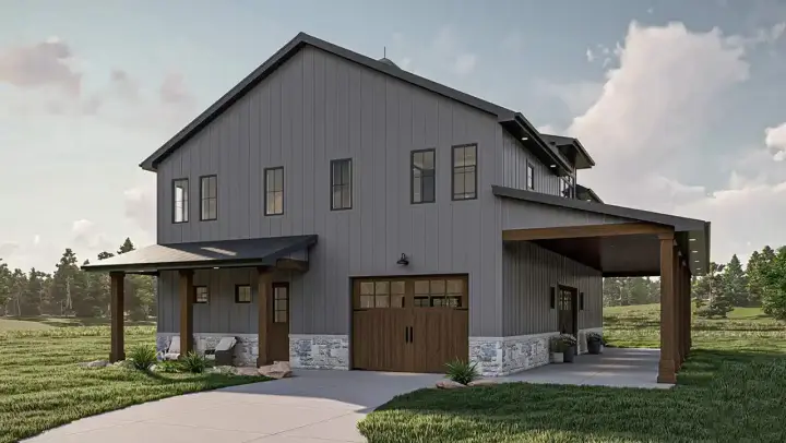 Barndominium house plans 52-644 - front exterior, 2,569 sq ft, 3 bed, 3 bath house plans | Monster House Plans