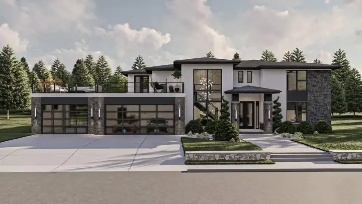 Modern house plans 52-646 - front exterior, 3,923 sq ft, 4 bed, 3 bath house plans | Monster House Plans