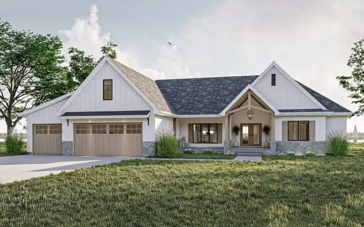 Modern Farmhouse house plans 52-649 - front exterior, 2,412 sq ft, 3 bed, 2 bath house plans | Monster House Plans