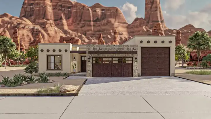 Santa Fe house plans 52-651 - front exterior, 1,626 sq ft, 3 bed, 2 bath house plans | Monster House Plans