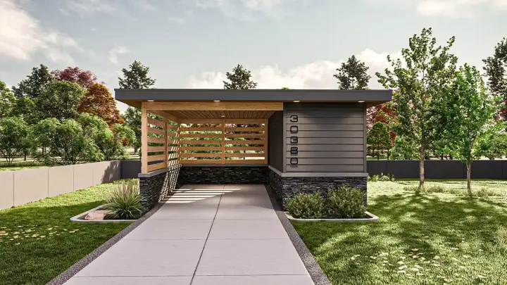 Modern house plans 52-668 - front exterior, 192 sq ft, 0 bed, 0 bath house plans | Monster House Plans