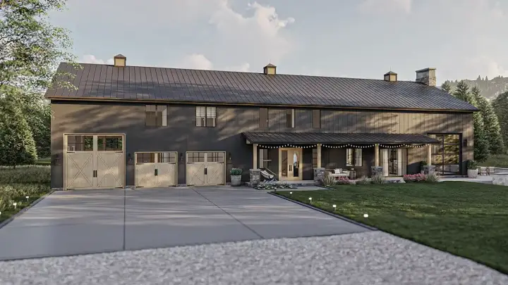 Barndominium house plans 52-671 - front exterior, 3,551 sq ft, 6 bed, 4 bath house plans | Monster House Plans