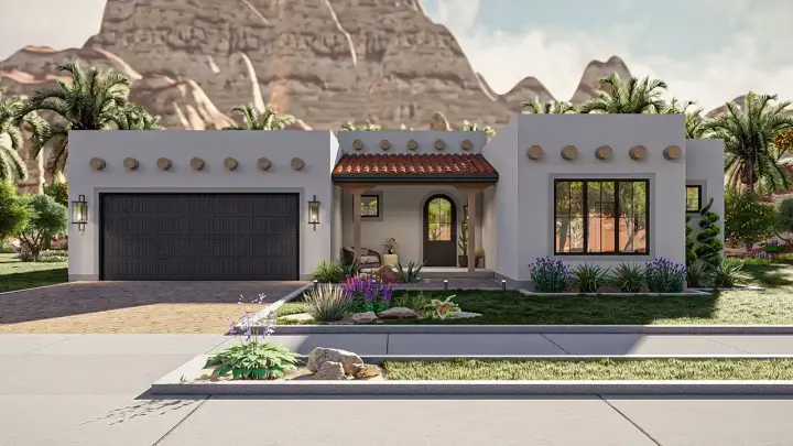 Santa Fe house plans 52-673 - front exterior, 2,987 sq ft, 4 bed, 3 bath house plans | Monster House Plans