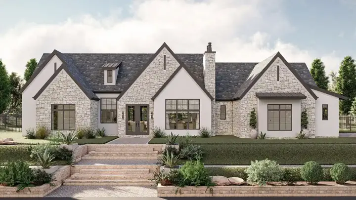 European house plans 52-676 - front exterior, 2,028 sq ft, 3 bed, 2 bath house plans | Monster House Plans