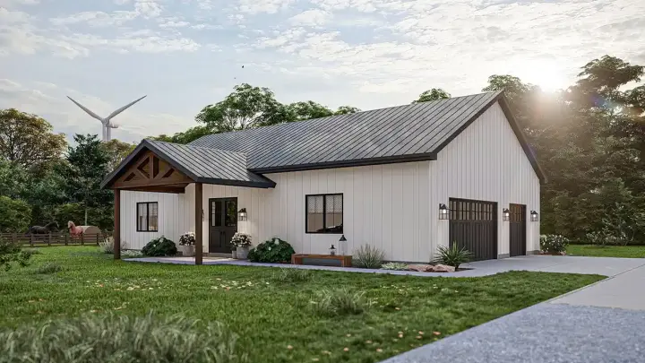 Barndominium house plans 52-679 - front exterior, 1,562 sq ft, 1 bed, 1 bath house plans | Monster House Plans