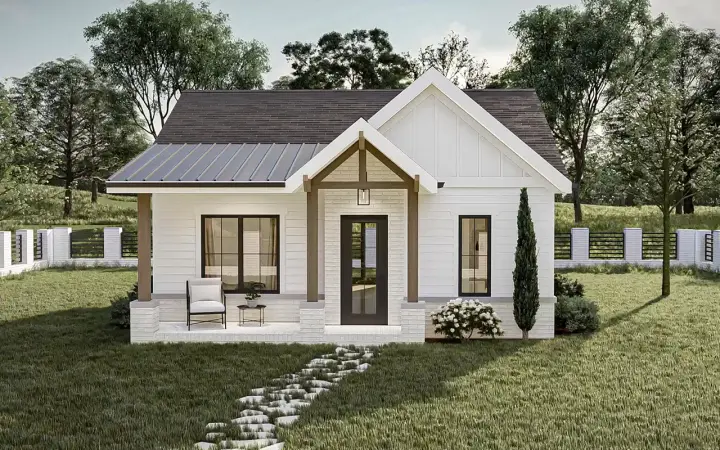 Modern Farmhouse house plans 52-681 - front exterior, 621 sq ft, 1 bed, 1 bath house plans | Monster House Plans