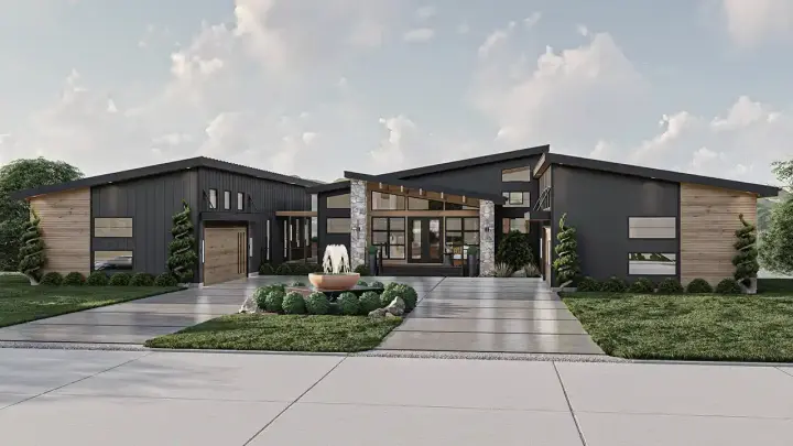 Modern house plans 52-687 - front exterior, 2,921 sq ft, 2 bed, 2 bath house plans | Monster House Plans