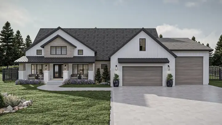 New American house plans 52-697 - front exterior, 2,025 sq ft, 3 bed, 2 bath house plans | Monster House Plans
