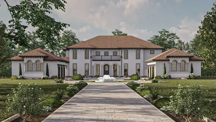 Mediterranean house plans 52-701 - front exterior, 5,460 sq ft, 5 bed, 4 bath house plans | Monster House Plans
