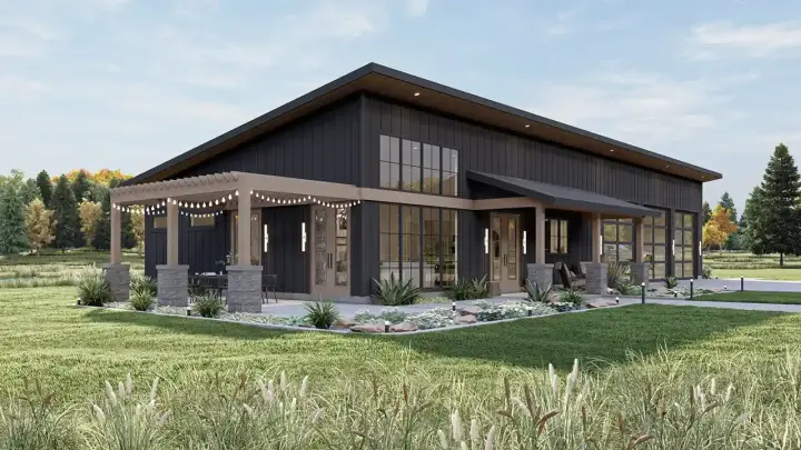 Barndominium house plans 52-704 - front exterior, 1,575 sq ft, 2 bed, 2 bath house plans | Monster House Plans
