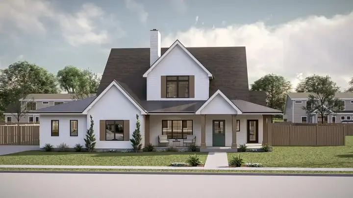 Farmhouse house plans 52-707 - front exterior, 2,004 sq ft, 3 bed, 2 bath house plans | Monster House Plans