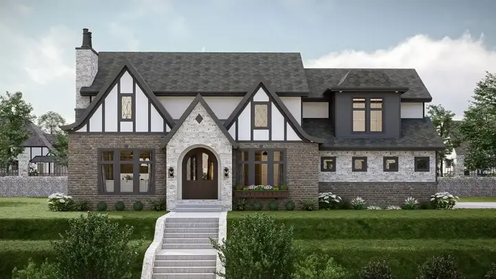 Tudor house plans 52-708 - front exterior, 2,783 sq ft, 5 bed, 4 bath house plans | Monster House Plans