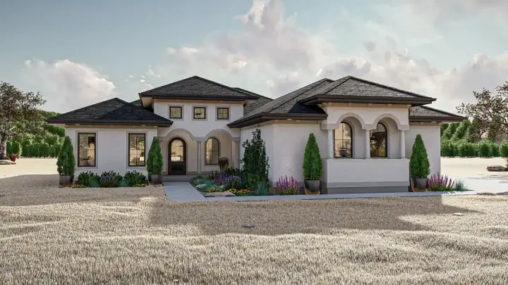 Mediterranean house plans 52-714 - front exterior, 1,742 sq ft, 3 bed, 2 bath house plans | Monster House Plans