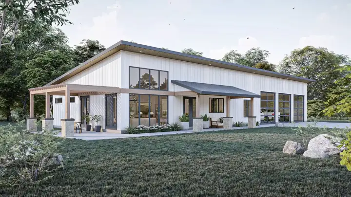 Barndominium house plans 52-715 - front exterior, 1,982 sq ft, 4 bed, 2 bath house plans | Monster House Plans
