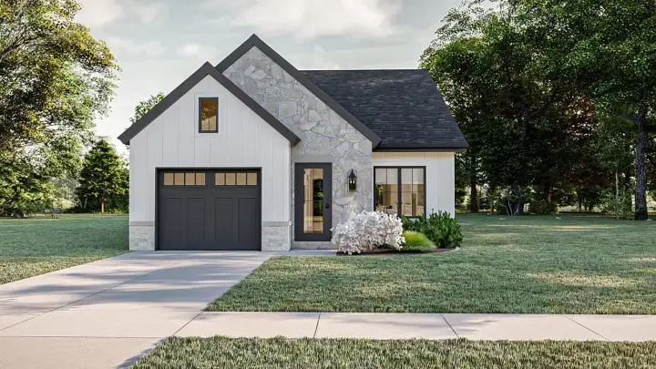 Cottage house plans 52-718 - front exterior, 1,231 sq ft, 2 bed, 1 bath house plans | Monster House Plans