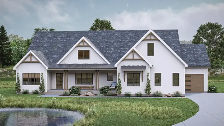 Modern Farmhouse house plans 52-722 - front exterior, 3,407 sq ft, 4 bed, 2 bath house plans | Monster House Plans