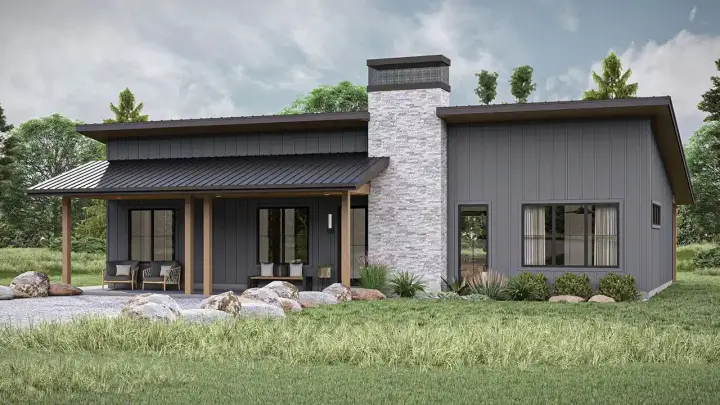 Barndominium house plans 52-729 - front exterior, 1,710 sq ft, 3 bed, 2 bath house plans | Monster House Plans