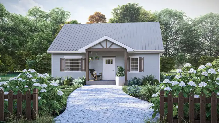 Accessory Dwelling Unit house plans 52-730 - front exterior, 866 sq ft, 2 bed, 1 bath house plans | Monster House Plans