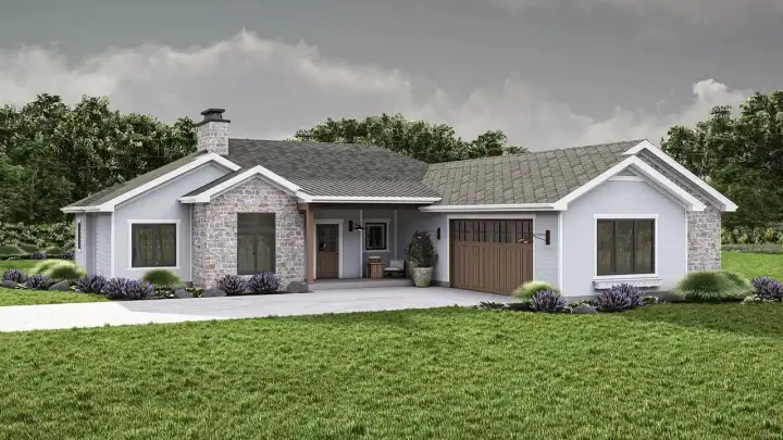 Ranch house plans 52-736 - front exterior, 1,968 sq ft, 3 bed, 2 bath house plans | Monster House Plans