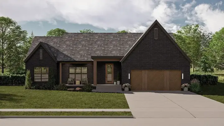 New American house plans 52-737 - front exterior, 1,658 sq ft, 3 bed, 2 bath house plans | Monster House Plans