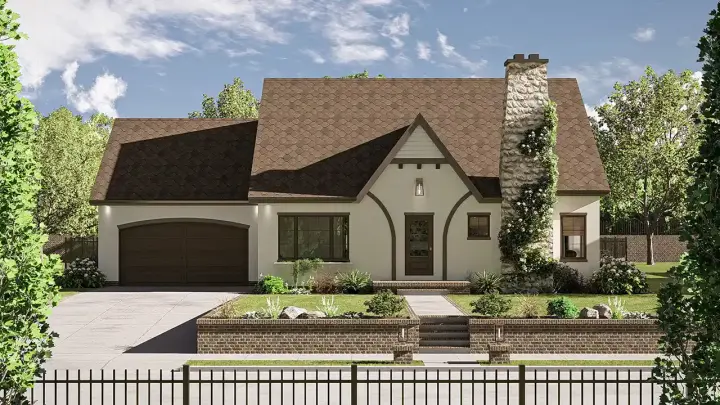 Cottage house plans 52-738 - front exterior, 1,496 sq ft, 3 bed, 2 bath house plans | Monster House Plans