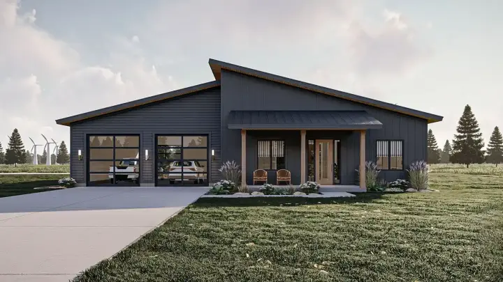 Contemporary house plans 52-741 - front exterior, 2,016 sq ft, 2 bed, 1 bath house plans | Monster House Plans
