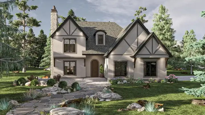 Tudor house plans 52-743 - front exterior, 1,985 sq ft, 3 bed, 2 bath house plans | Monster House Plans