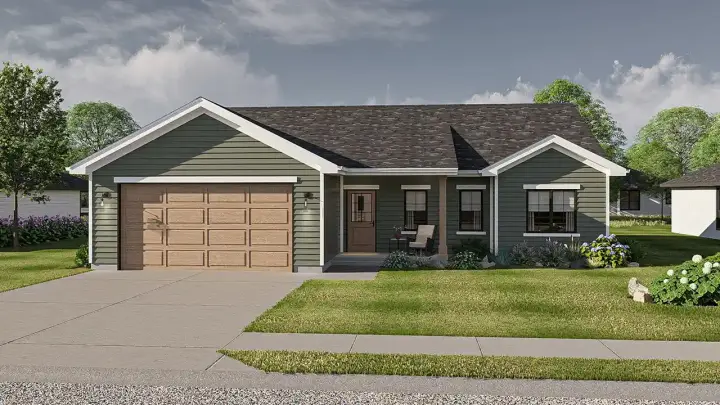 Traditional house plans 52-745 - front exterior, 1,417 sq ft, 3 bed, 2 bath house plans | Monster House Plans