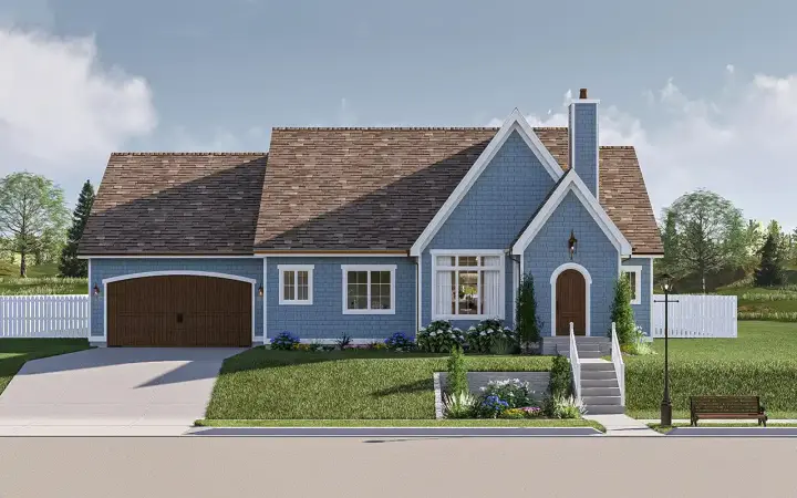 Cottage house plans 52-750 - front exterior, 1,507 sq ft, 3 bed, 2 bath house plans | Monster House Plans