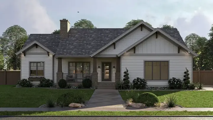 Craftsman house plans 52-751 - front exterior, 1,286 sq ft, 3 bed, 2 bath house plans | Monster House Plans