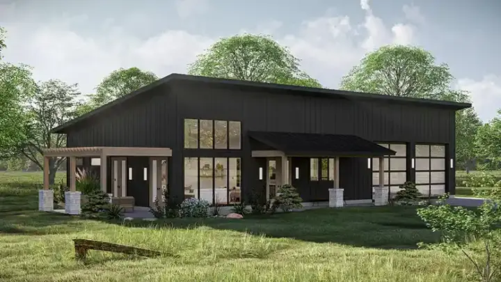 Modern house plans 52-755 - front exterior, 1,543 sq ft, 2 bed, 2 bath house plans | Monster House Plans