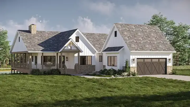Modern Farmhouse house plans 52-759 - front exterior, 1,856 sq ft, 2 bed, 2 bath house plans | Monster House Plans